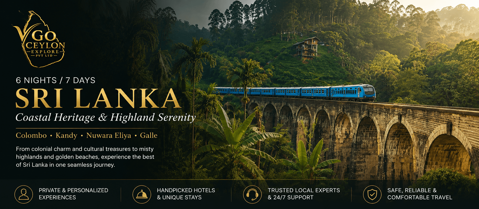 Galle Fort ramparts and Nuwara Eliya tea hills in Sri Lanka