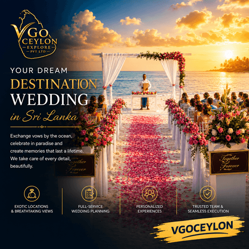 Beach wedding ceremony setup with tropical florals on the Sri Lankan coast